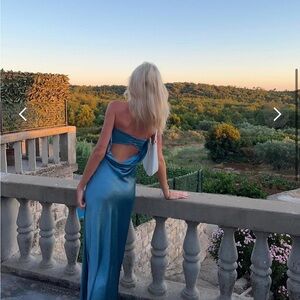 Showpo Charlita Maxi Dress Satin Blue Size 4